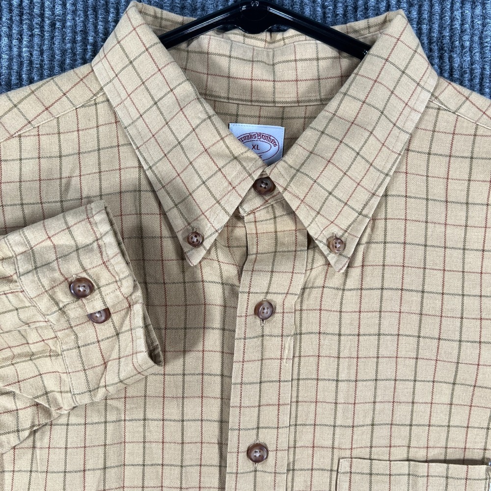 Brooks Brothers Shirt 346 Mens XL Extra Large Yellow Plaid Long Sleeve Button Up